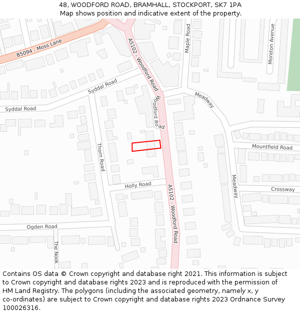 48, WOODFORD ROAD, BRAMHALL, STOCKPORT, SK7 1PA: Location map and indicative extent of plot