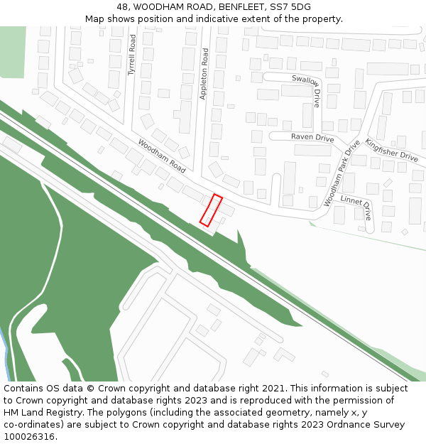 48, WOODHAM ROAD, BENFLEET, SS7 5DG: Location map and indicative extent of plot