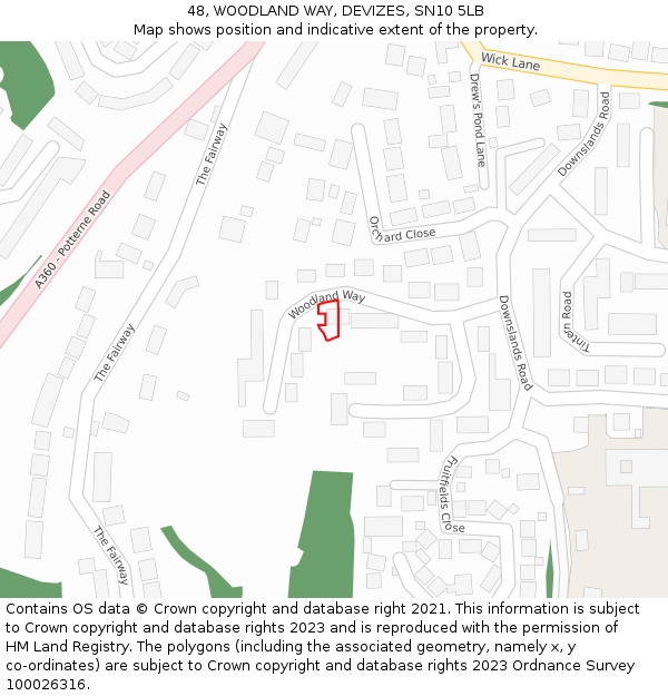48, WOODLAND WAY, DEVIZES, SN10 5LB: Location map and indicative extent of plot