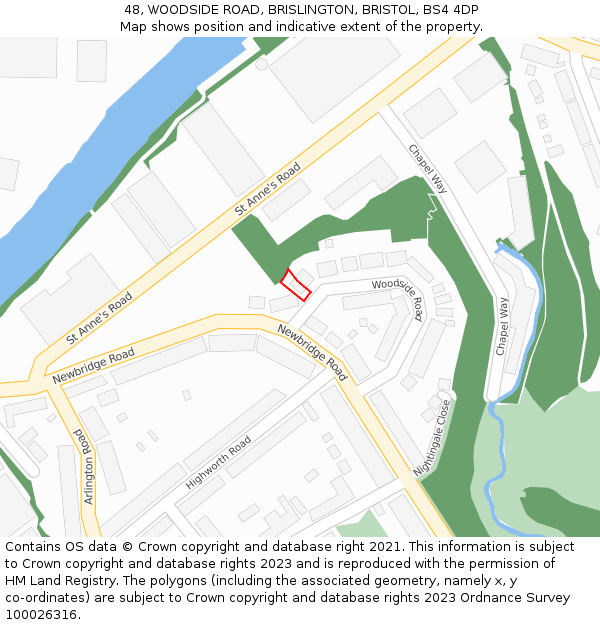 48, WOODSIDE ROAD, BRISLINGTON, BRISTOL, BS4 4DP: Location map and indicative extent of plot