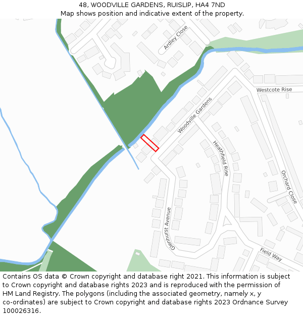 48, WOODVILLE GARDENS, RUISLIP, HA4 7ND: Location map and indicative extent of plot