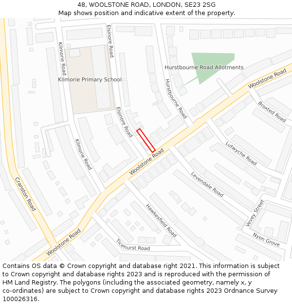 48, WOOLSTONE ROAD, LONDON, SE23 2SG: Location map and indicative extent of plot