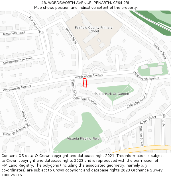 48, WORDSWORTH AVENUE, PENARTH, CF64 2RL: Location map and indicative extent of plot