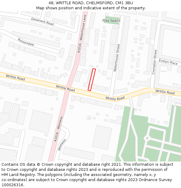 48, WRITTLE ROAD, CHELMSFORD, CM1 3BU: Location map and indicative extent of plot