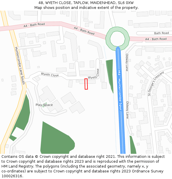 48, WYETH CLOSE, TAPLOW, MAIDENHEAD, SL6 0XW: Location map and indicative extent of plot