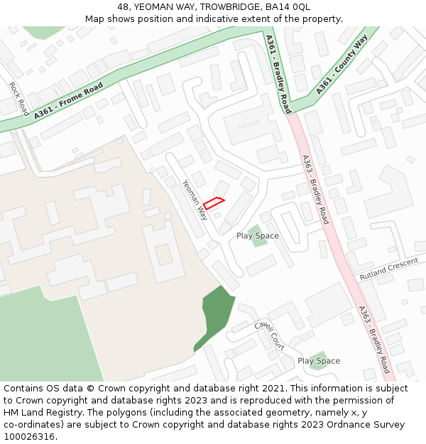 48, YEOMAN WAY, TROWBRIDGE, BA14 0QL: Location map and indicative extent of plot