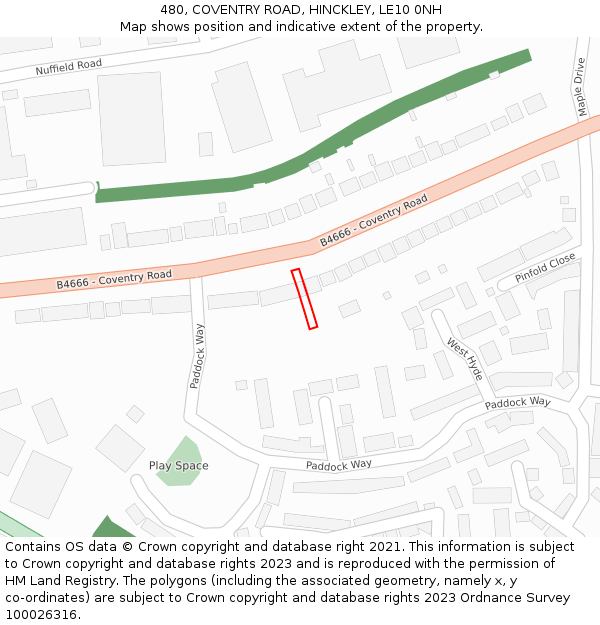 480, COVENTRY ROAD, HINCKLEY, LE10 0NH: Location map and indicative extent of plot