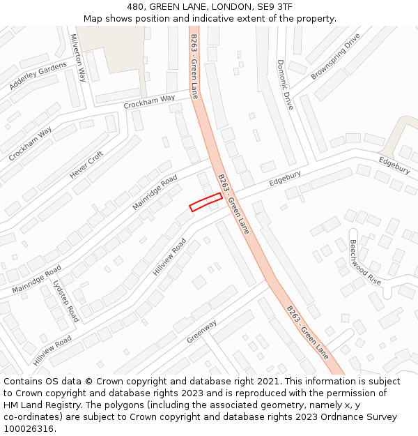 480, GREEN LANE, LONDON, SE9 3TF: Location map and indicative extent of plot