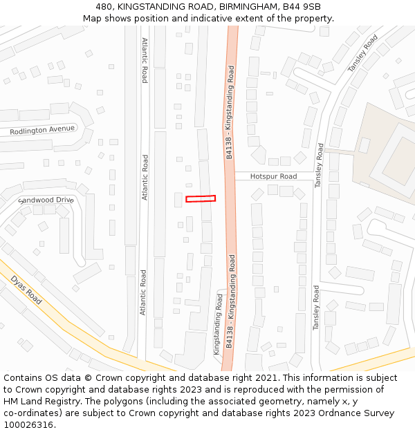 480, KINGSTANDING ROAD, BIRMINGHAM, B44 9SB: Location map and indicative extent of plot