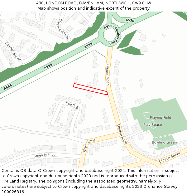 480, LONDON ROAD, DAVENHAM, NORTHWICH, CW9 8HW: Location map and indicative extent of plot