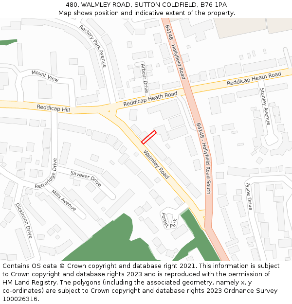 480, WALMLEY ROAD, SUTTON COLDFIELD, B76 1PA: Location map and indicative extent of plot