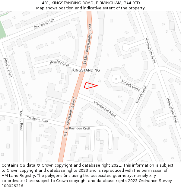 481, KINGSTANDING ROAD, BIRMINGHAM, B44 9TD: Location map and indicative extent of plot