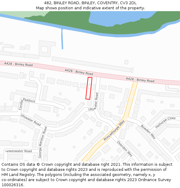 482, BINLEY ROAD, BINLEY, COVENTRY, CV3 2DL: Location map and indicative extent of plot