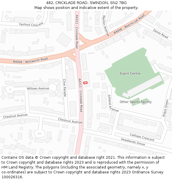 482, CRICKLADE ROAD, SWINDON, SN2 7BG: Location map and indicative extent of plot