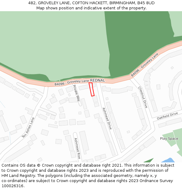 482, GROVELEY LANE, COFTON HACKETT, BIRMINGHAM, B45 8UD: Location map and indicative extent of plot