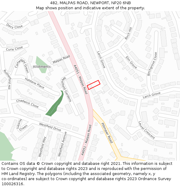 482, MALPAS ROAD, NEWPORT, NP20 6NB: Location map and indicative extent of plot