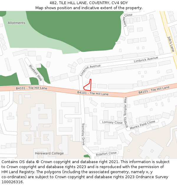 482, TILE HILL LANE, COVENTRY, CV4 9DY: Location map and indicative extent of plot