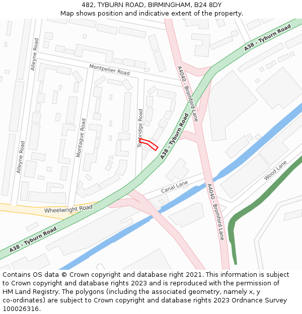 482, TYBURN ROAD, BIRMINGHAM, B24 8DY: Location map and indicative extent of plot