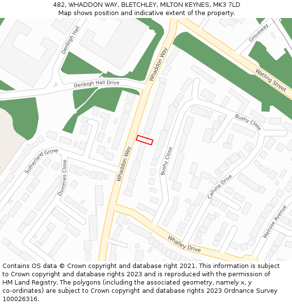 482, WHADDON WAY, BLETCHLEY, MILTON KEYNES, MK3 7LD: Location map and indicative extent of plot