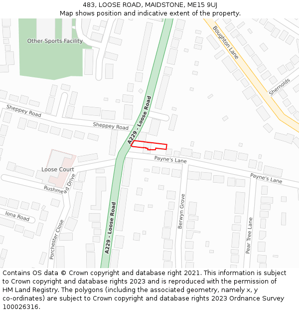 483, LOOSE ROAD, MAIDSTONE, ME15 9UJ: Location map and indicative extent of plot