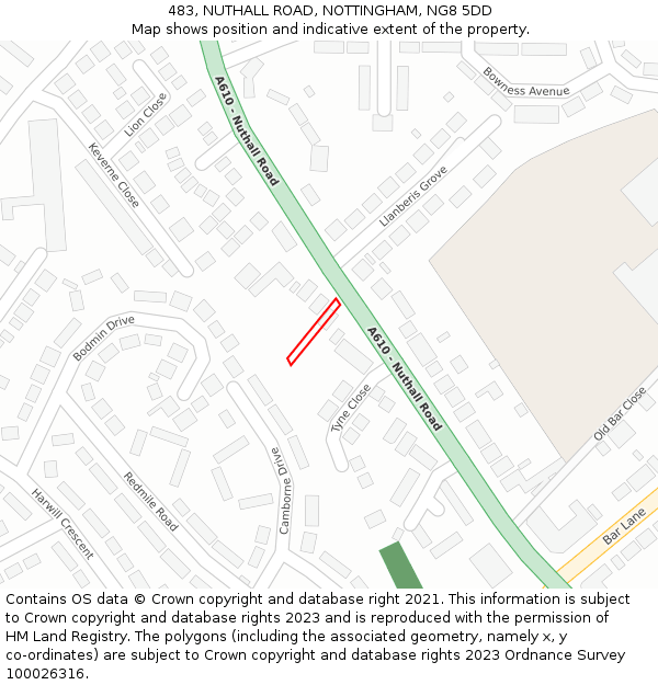 483, NUTHALL ROAD, NOTTINGHAM, NG8 5DD: Location map and indicative extent of plot