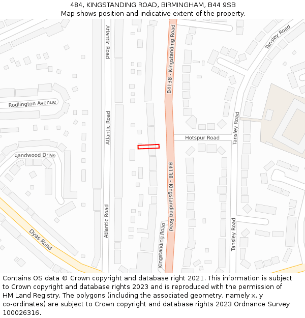 484, KINGSTANDING ROAD, BIRMINGHAM, B44 9SB: Location map and indicative extent of plot