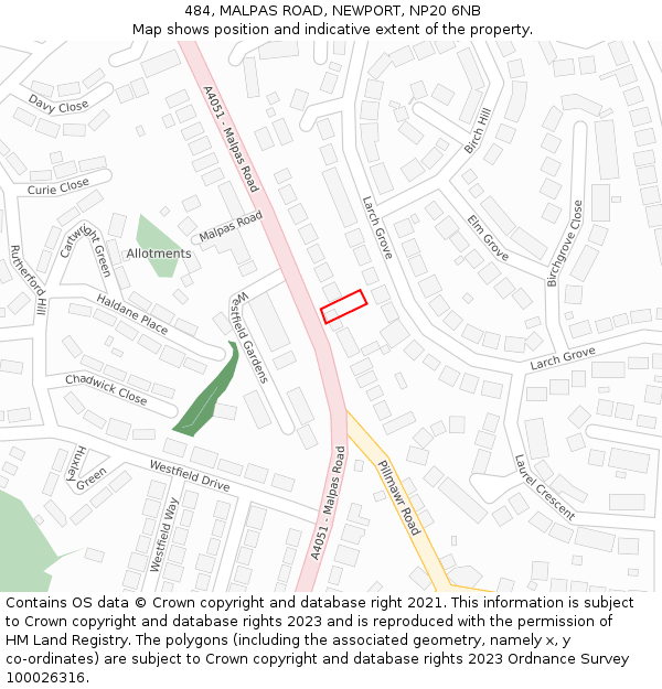 484, MALPAS ROAD, NEWPORT, NP20 6NB: Location map and indicative extent of plot