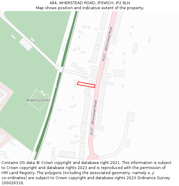 484, WHERSTEAD ROAD, IPSWICH, IP2 8LN: Location map and indicative extent of plot