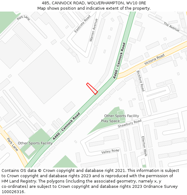 485, CANNOCK ROAD, WOLVERHAMPTON, WV10 0RE: Location map and indicative extent of plot