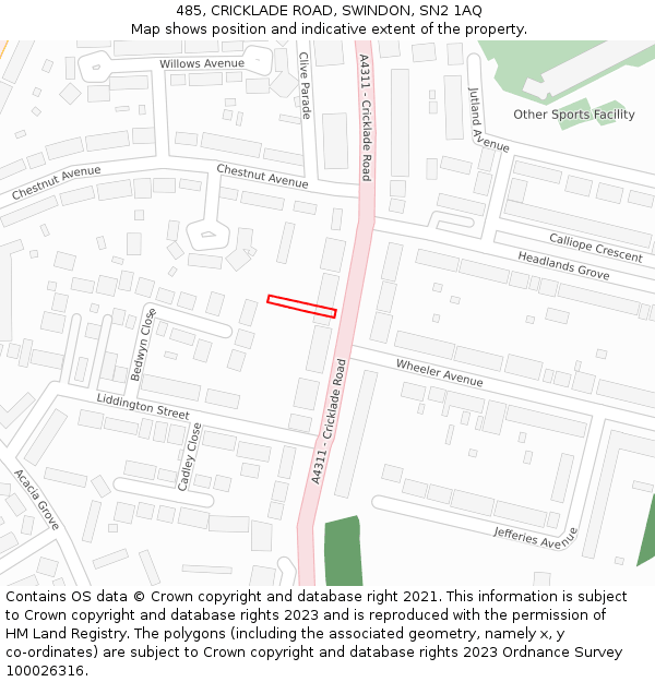 485, CRICKLADE ROAD, SWINDON, SN2 1AQ: Location map and indicative extent of plot