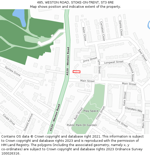 485, WESTON ROAD, STOKE-ON-TRENT, ST3 6RE: Location map and indicative extent of plot