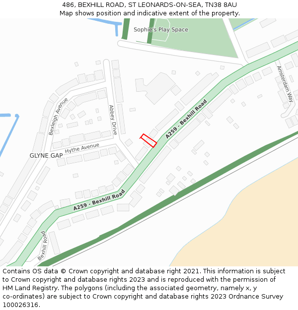 486, BEXHILL ROAD, ST LEONARDS-ON-SEA, TN38 8AU: Location map and indicative extent of plot