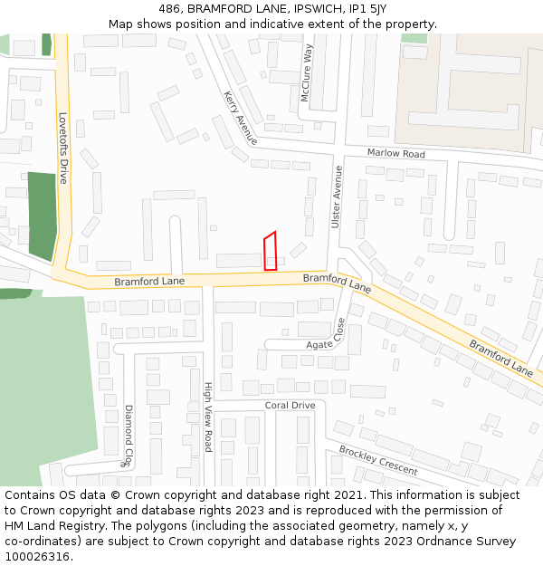 486, BRAMFORD LANE, IPSWICH, IP1 5JY: Location map and indicative extent of plot