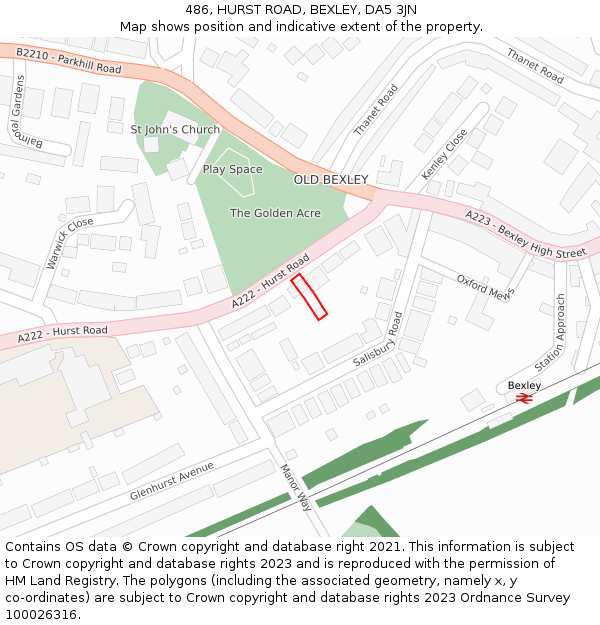 486, HURST ROAD, BEXLEY, DA5 3JN: Location map and indicative extent of plot