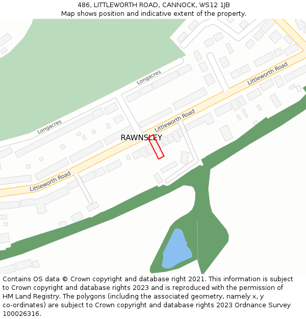 486, LITTLEWORTH ROAD, CANNOCK, WS12 1JB: Location map and indicative extent of plot