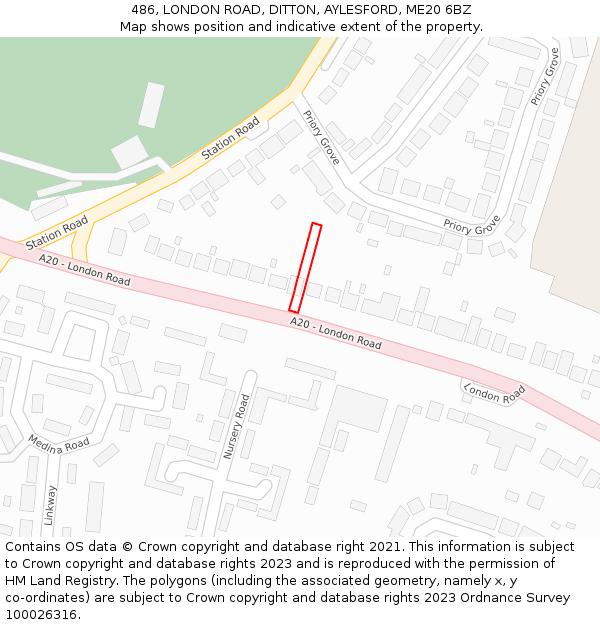 486, LONDON ROAD, DITTON, AYLESFORD, ME20 6BZ: Location map and indicative extent of plot