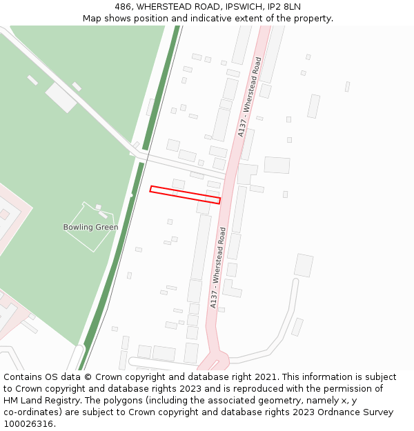 486, WHERSTEAD ROAD, IPSWICH, IP2 8LN: Location map and indicative extent of plot