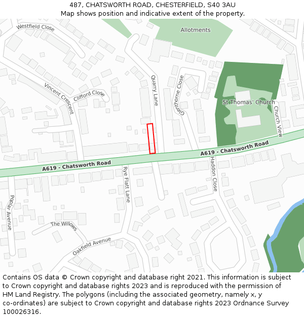 487, CHATSWORTH ROAD, CHESTERFIELD, S40 3AU: Location map and indicative extent of plot