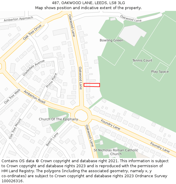 487, OAKWOOD LANE, LEEDS, LS8 3LG: Location map and indicative extent of plot