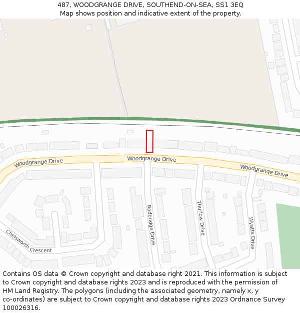 487, WOODGRANGE DRIVE, SOUTHEND-ON-SEA, SS1 3EQ: Location map and indicative extent of plot