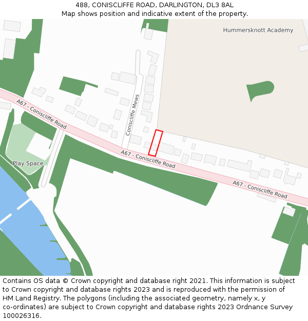 488, CONISCLIFFE ROAD, DARLINGTON, DL3 8AL: Location map and indicative extent of plot