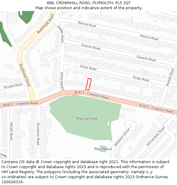 488, CROWNHILL ROAD, PLYMOUTH, PL5 2QT: Location map and indicative extent of plot