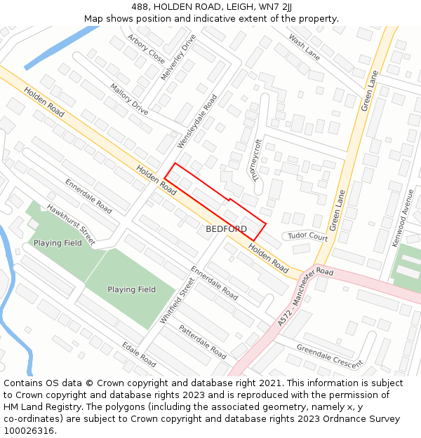 488, HOLDEN ROAD, LEIGH, WN7 2JJ: Location map and indicative extent of plot