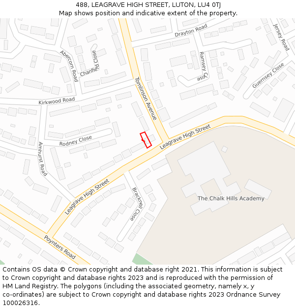 488, LEAGRAVE HIGH STREET, LUTON, LU4 0TJ: Location map and indicative extent of plot