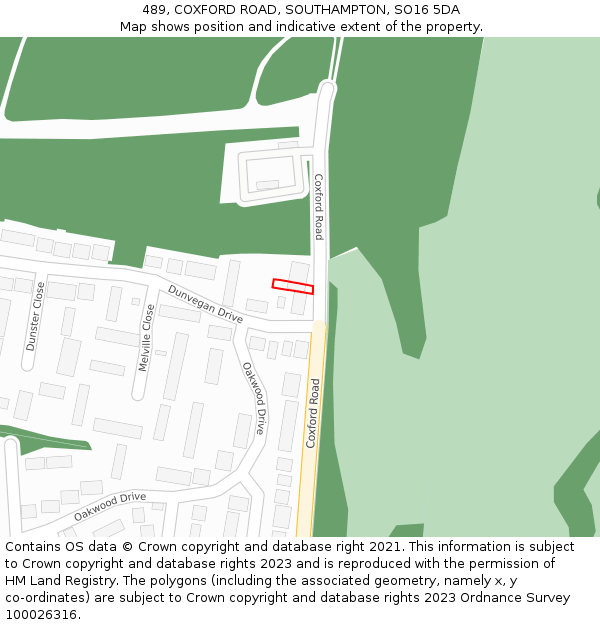 489, COXFORD ROAD, SOUTHAMPTON, SO16 5DA: Location map and indicative extent of plot