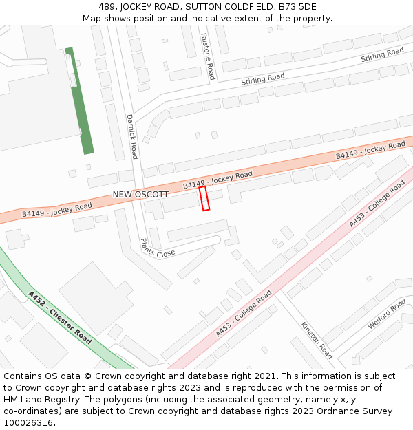 489, JOCKEY ROAD, SUTTON COLDFIELD, B73 5DE: Location map and indicative extent of plot