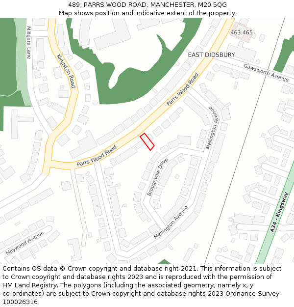 489, PARRS WOOD ROAD, MANCHESTER, M20 5QG: Location map and indicative extent of plot