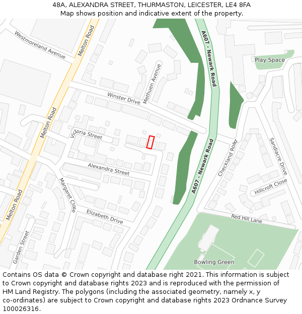 48A, ALEXANDRA STREET, THURMASTON, LEICESTER, LE4 8FA: Location map and indicative extent of plot