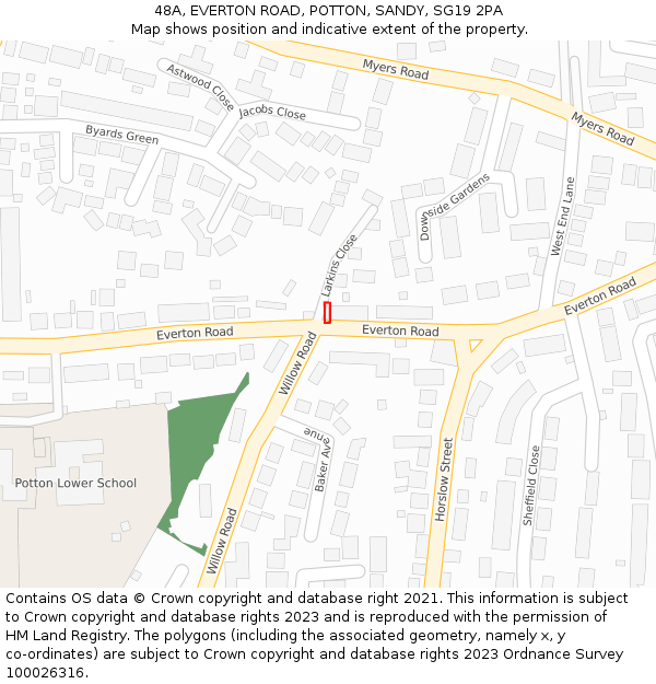 48A, EVERTON ROAD, POTTON, SANDY, SG19 2PA: Location map and indicative extent of plot