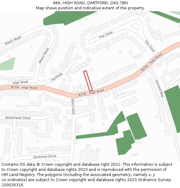 48A, HIGH ROAD, DARTFORD, DA2 7BN: Location map and indicative extent of plot